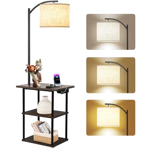 PESRAE Floor Lamp with Table, End Tables with Essentials