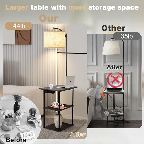 PESRAE Floor Lamp with Table, End Tables with Essentials
